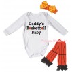 White Baby Jumpsuit & Daddy's Basketball Baby Painting & Orange Headband Bow & Black Ruffles Orange Basketball Leg Warmer Set TH1048