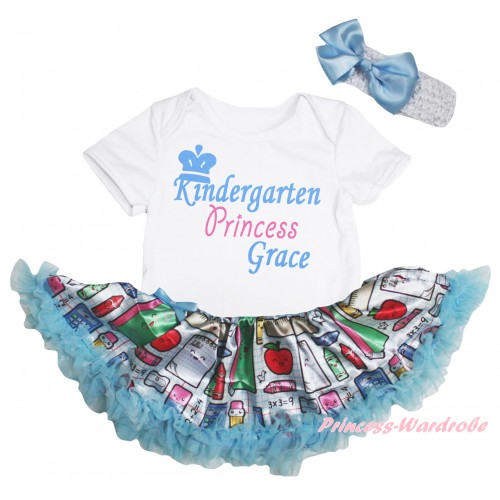White Baby Bodysuit Light Blue Stationery Pettiskirt & Kindergarten Princess Grace Painting JS6763
