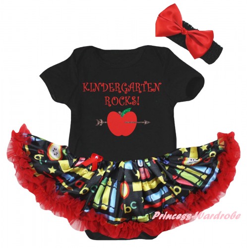 Black Baby Bodysuit Red Stationery Pettiskirt & Kindergarten Rocks Painting JS6779