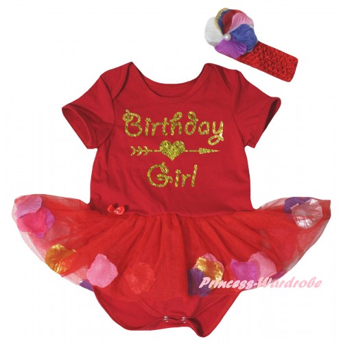 Red Baby Bodysuit Red Petals Flowers Pettiskirt & Birthday Girl Painting JS6822