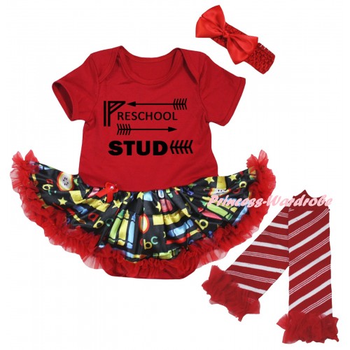 Red Baby Bodysuit Red Stationery Pettiskirt & Preschool Stud Painting & Warmers Leggings JS6834