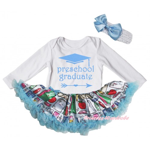 White Long Sleeve Baby Bodysuit Light Blue Stationery Pettiskirt & Preschool Graduate Painting JS6854