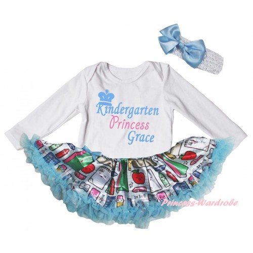 White Long Sleeve Baby Bodysuit Light Blue Stationery Pettiskirt & Kindergarten Princess Grace Painting JS6855