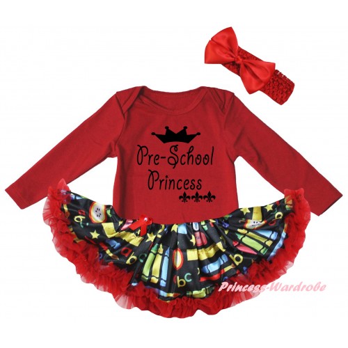 Red Long Sleeve Baby Bodysuit Red Stationery Pettiskirt & Pre-School Princess Painting JS6871