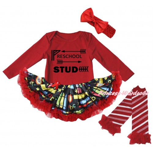 Red Long Sleeve Baby Bodysuit Red Stationery Pettiskirt & Preschool Stud Painting & Warmers Leggings JS6879