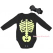 Halloween Black Baby Jumpsuit & Noctilucous Skeleton Painting & Black Headband Bow TH1058