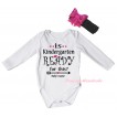Personalized Custom White Baby Jumpsuit & Is Kindergarten Ready For This? Baby's Name Painting & Black Headband Hot Pink Bow TH1064