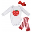 White Baby Jumpsuit & 1st Day Of School Painting & Red Headband Bow & Red Ruffles Red White Striped Leg Warmer Set TH1070