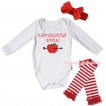 White Baby Jumpsuit & Kindergarten Rocks! Painting & Red Headband Bow & Red Ruffles Red White Striped Leg Warmer Set TH1071