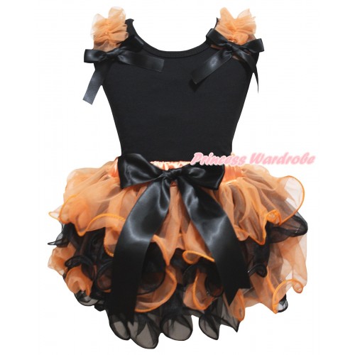 Black Pettitop Orange Ruffles Black Bows & Orange Black Petal Newborn Pettiskirt With Black Bow NG2656
