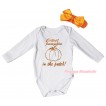 Halloween White Baby Jumpsuit & Sparkle Orange Cutest Pumpkin In The Patch! Painting & Orange Headband Orange Bow TH1074