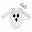 Halloween White Baby Jumpsuit & Ghost Face Painting & White Headband White Bow TH1076