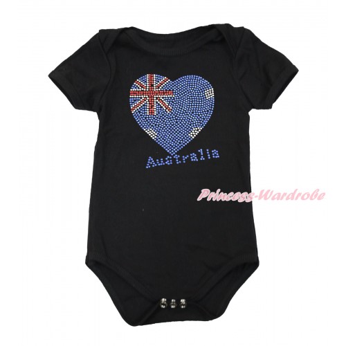 World Cup Black Baby Jumpsuit with Sparkle Crystal Bling Rhinestone Australia Heart Print TH500