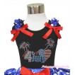 American's Birthday Black Tank Top With Patriotic American Star Ruffles & Red Bow With Sparkle Crystal Bling Rhinestone 4th July Patriotic American Heart Print TB811