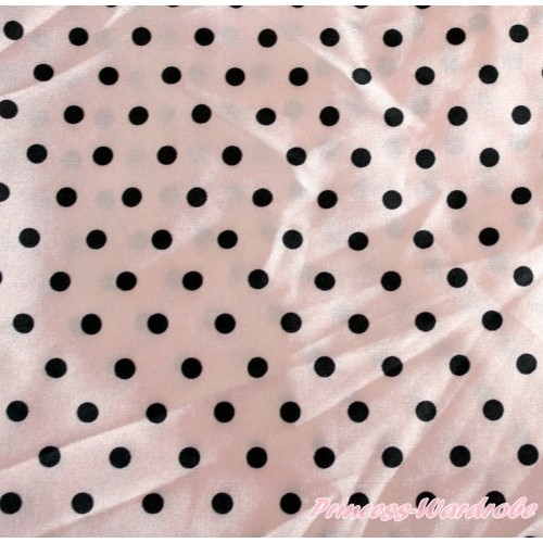 1 Yard Light Pink Black Dots Print Satin Fabrics HG113