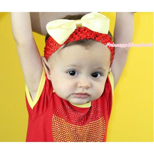 Red Headband With Yellow Satin Bow Hair Clip H859