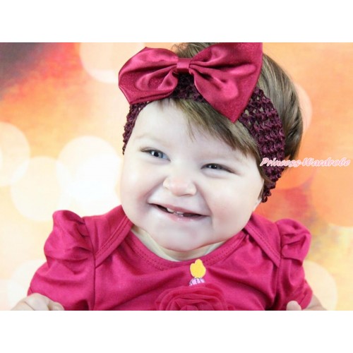 Raspberry Wine Red Headband With Wine Red Satin Bow Hair Clip H861