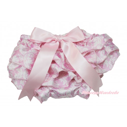 Light Pink White Damask Satin Layer Panties Bloomers With Light Pink Bow BC195