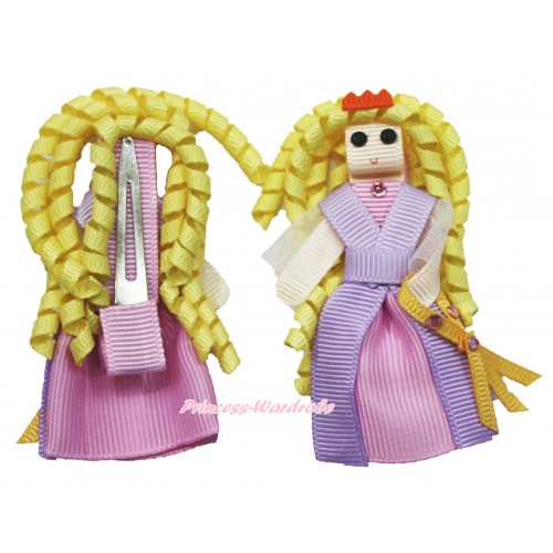 Princess Tangled Handmade Doll Ribbon Hair Clip H864