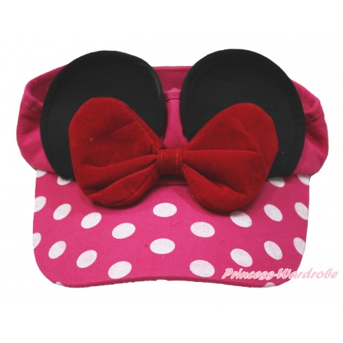 Red Bow Minnie Ear with Hot Pink White Dots Adjustable Summer Hat H874