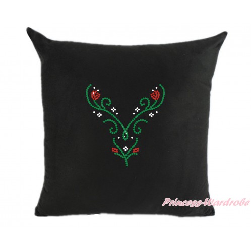 Black Home Sofa Cushion Cover with Sparkle Crystal Bling Rhinestone Princess Anna Print HG101