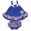 4th July Red White Royal Blue Striped Swing Top White Bow matching Red White Royal Blue Striped Panties Bloomers SP09