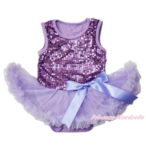 Valentine's Day Lavender Sparkle Sequins Baby Bodysuit Pettiskirt & Bow JS3743