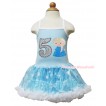 Frozen Princess Elsa Light Blue Sparkle Bling Snowflakes ONE-PIECE Halter Dress With 5th Sparkle White Birthday Number & Princess Elsa Print LP77