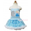 Frozen Princess Elsa Light Blue Sparkle Bling Snowflakes ONE-PIECE Halter Dress With 6th Sparkle White Birthday Number & Princess Elsa Print LP78