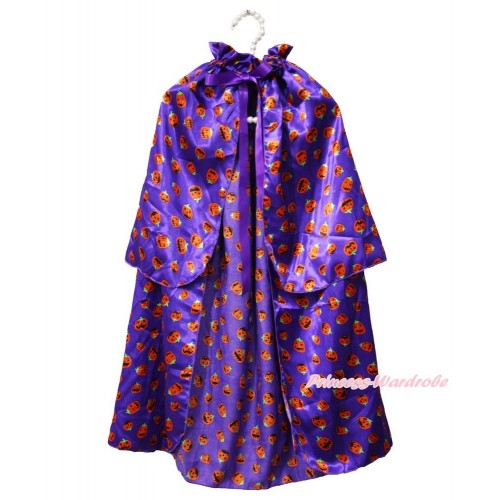 Halloween Pumpkin Dark Purple Satin Shawl Coat Costume Cape SH71