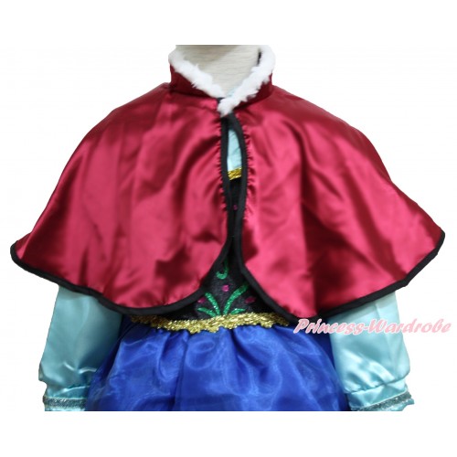 Frozen Princess Anna Raspberry Wine Red Girl Soft Fur Satin Shawl Costume SH70