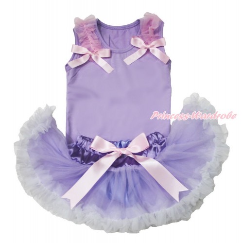 Lavender Baby Pettitop Light Pink Ruffles & Bows & Lavender White Baby Pettiskirt BG156