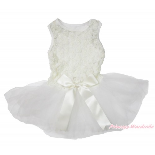 Valentine's Day Cream White Romantic Rose Sleeveless Gauze Skirt & Bow Pet Dress DC180
