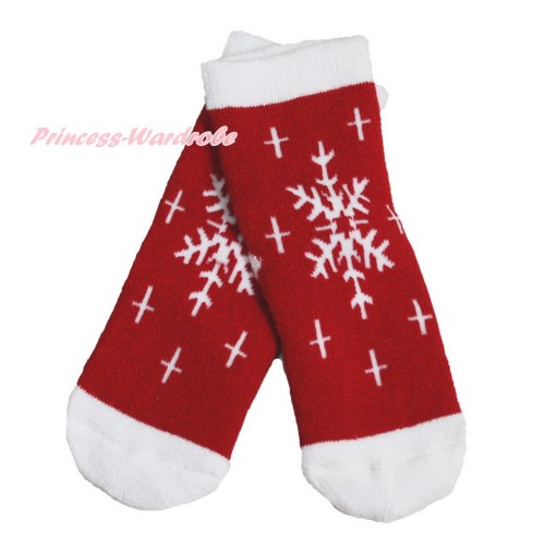 Xmas Red White Snowflakes Socks H318