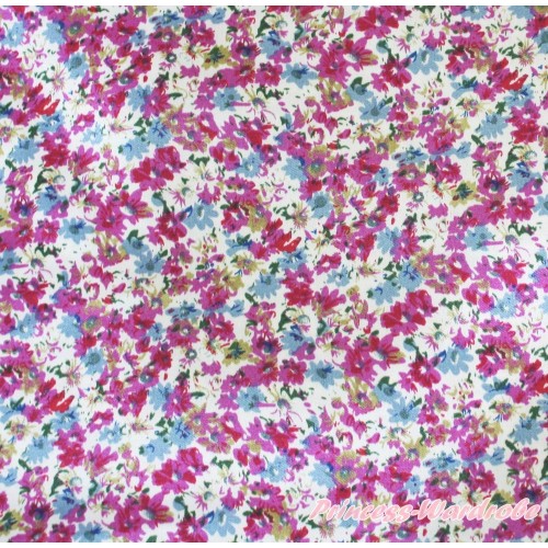 1 Yard Hot Pink Flower Print Satin Fabrics HG065 