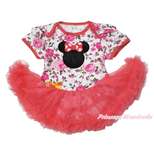 Rose Fusion Bodysuit Jumpsuit Coral Tangerine Pettiskirt & Hot Pink Minnie JS3692