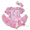 Light Pink White 3D Flower Bodysuit Jumpsuit Light Pink Pettiskirt & Light Pink Bow & White Headband Light Pink Rose Bow JS3713