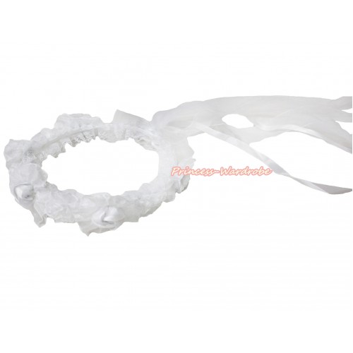 Elegant Pure White Girl Wedding Bridal Bead Corsage Headband Veil Mask Costume C208 