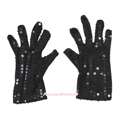 Black Sparkle Sequins Gloves Party Costume C299