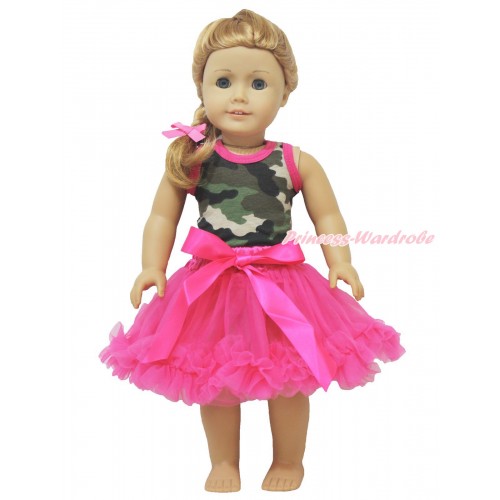 Camouflage Tank Top & Hot Pink Pettiskirt American Girl Doll Outfit DO019