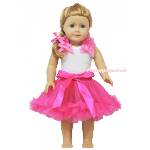 White Tank Top Hot Pink Ruffles & Bow & Hot Pink Pettiskirt American Girl Doll Outfit DO025