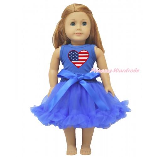 American's Birthday Royal BlueTank Top Patriotic American Heart & Royal Blue Pettiskirt American Girl Doll Outfit DO037