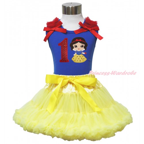 Royal Blue Tank Top Red Ruffles & Bow & 1st Sparkle Red Birthday Number Snow White Print & Yellow Pettiskirt MN127