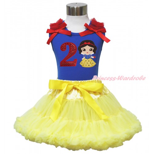 Royal Blue Tank Top Red Ruffles & Bow & 2nd Sparkle Red Birthday Number Snow White Print & Yellow Pettiskirt MN128