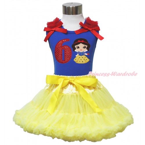 Royal Blue Tank Top Red Ruffles & Bow & 6th Sparkle Red Birthday Number Snow White Print & Yellow Pettiskirt MN132
