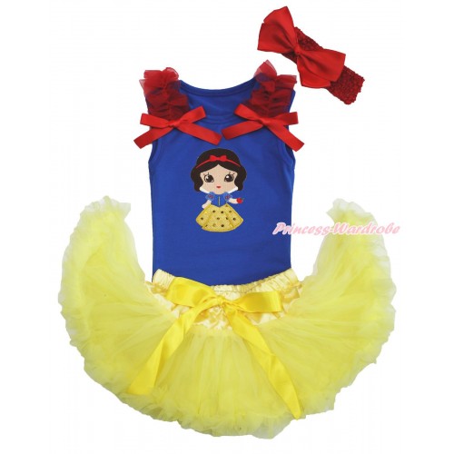 Royal Blue Baby Pettitop Red Ruffles & Bows & Snow White Print & Yellow Newborn Pettiskirt & Red Headband Silk Bow NG1573