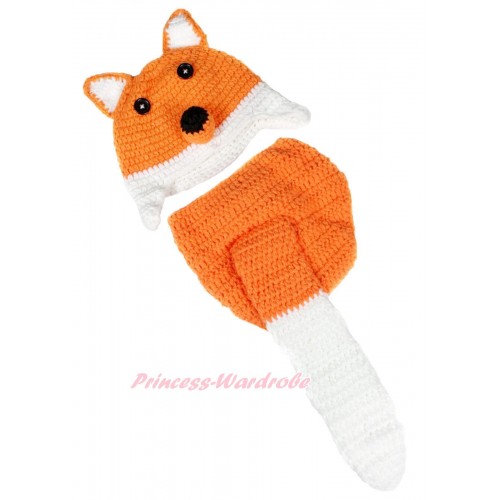 Orange White Fox Photo Prop Crochet Newborn Baby Custome C181 