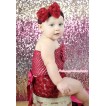 Raspberry Wine Red Rose Panties Bloomers & Raspberry Wine Red Flower Crochet Tube Top & Wine Red Headband Rose Bow 3PC Set CT675
