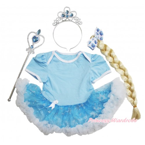 Frozen Light Blue Baby Bodysuit Snowflakes Organza Pettiskirt & Elsa Costume JS3916