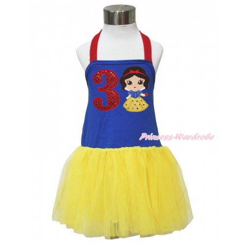 Red Royal Blue Yellow Halter Dress & 3rd Sparkle Red Birthday Number & Princess Snow White LP134